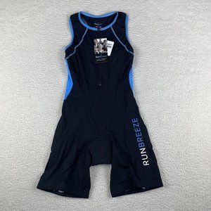 Runbreeze Triathlon Suit Black Blue Zipper Dual Rear Pocket Small Quick drying
